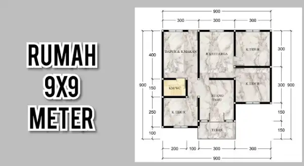 Denah Rumah 9x9 3 Kamar Tidur