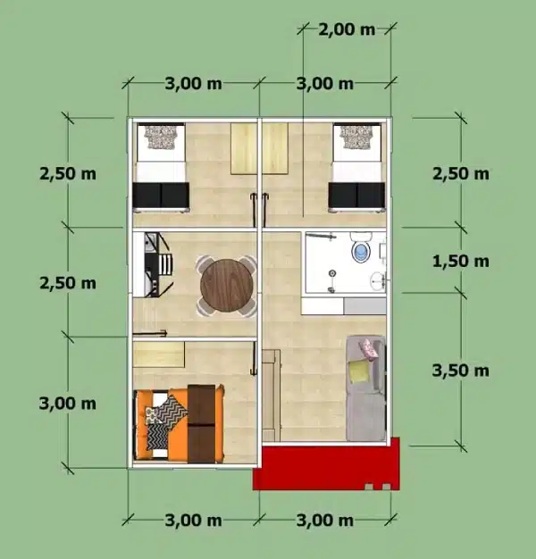 Denah Rumah 6x8 1 Lantai_Denah Rumah 1 Kamar
