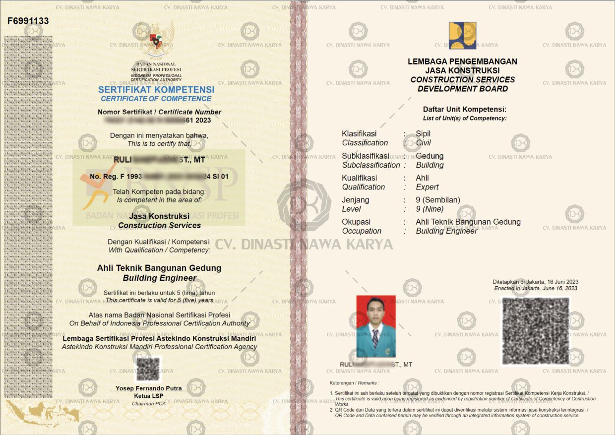 SKK SKK (Sertifikat Kompetensi Kerja) Ahli Sipil Dinasti Arsitek Studio