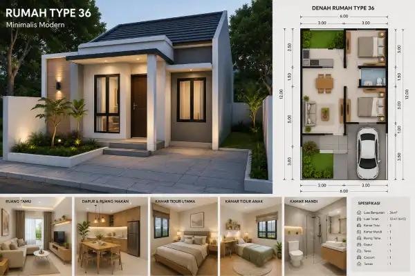 contoh denah rumah type 36